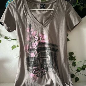 Paris Graphic V-Neck Tee - Brown and Pink
